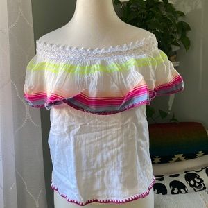 Banjara • White & Neon Off The Shoulder Top